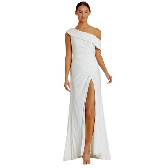 MAC DUGGAL Dress Size 8 Evening Gown Foldover Off the Shoulder White NEW - Picture 1 of 6